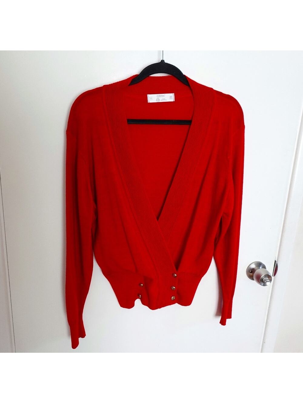 Vintage St Michael Red Wool Long Sleeve Cardigan Buttoned Waist Size 12